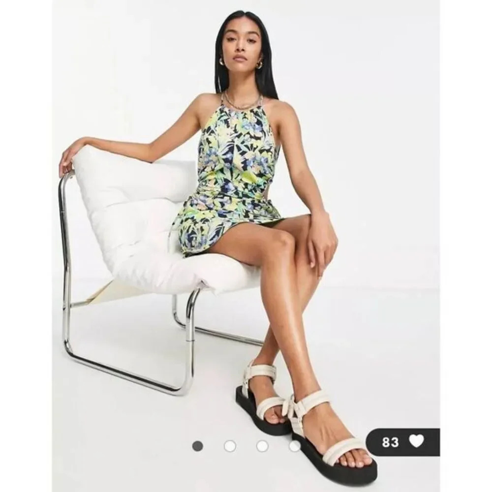 NWOT TOPSHOP cut out side floral poplin mini dress